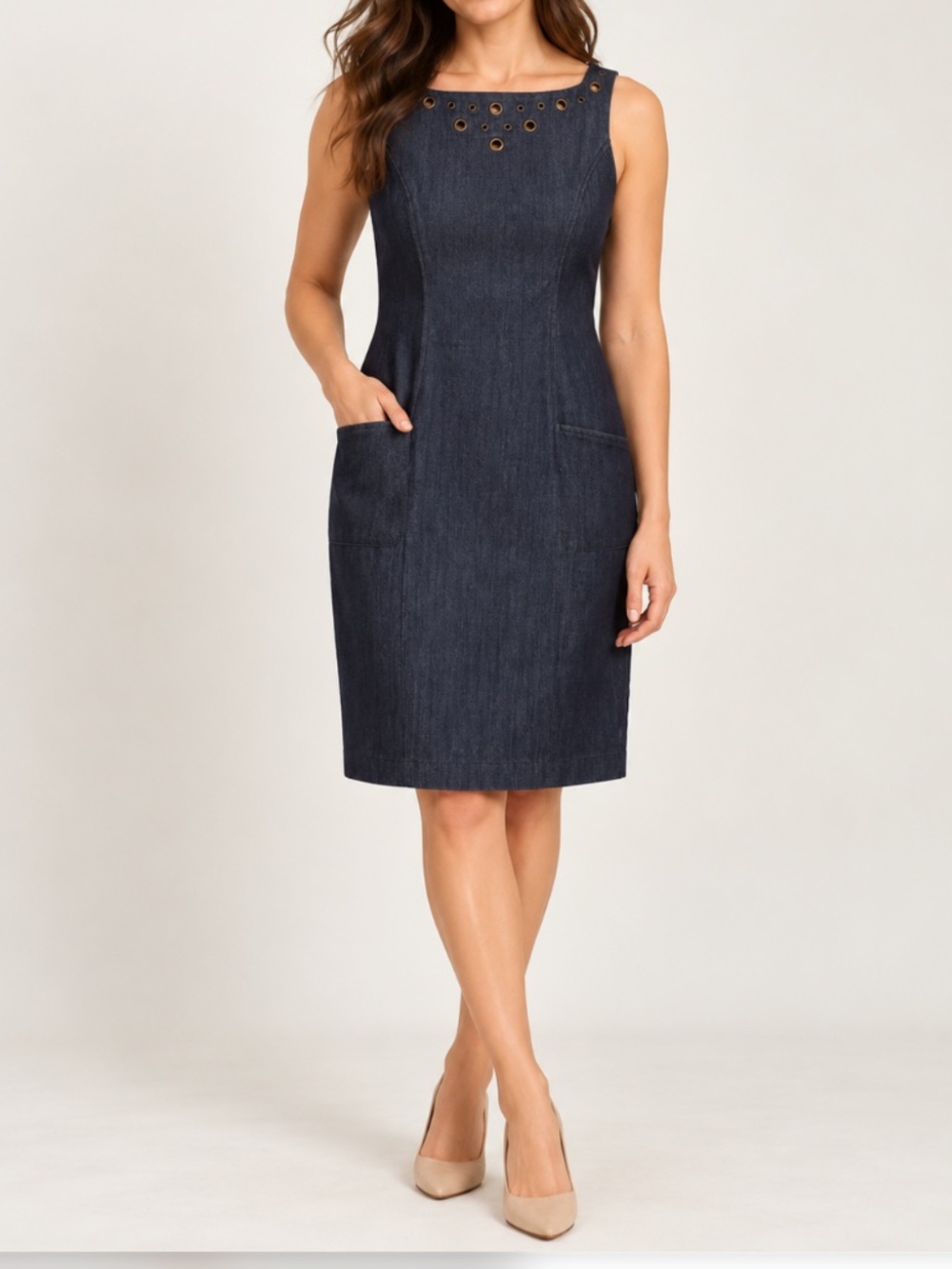 Jessica Simpson Dark Denim Grommet Neckline Dress, Size 2